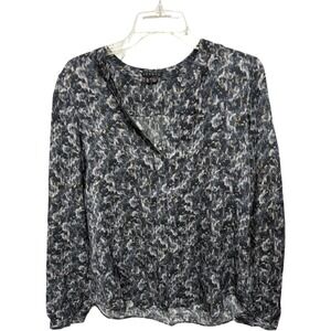 Theory Ruisa Caligula silk blouse black Watercolor Size M Long Sleeve Office